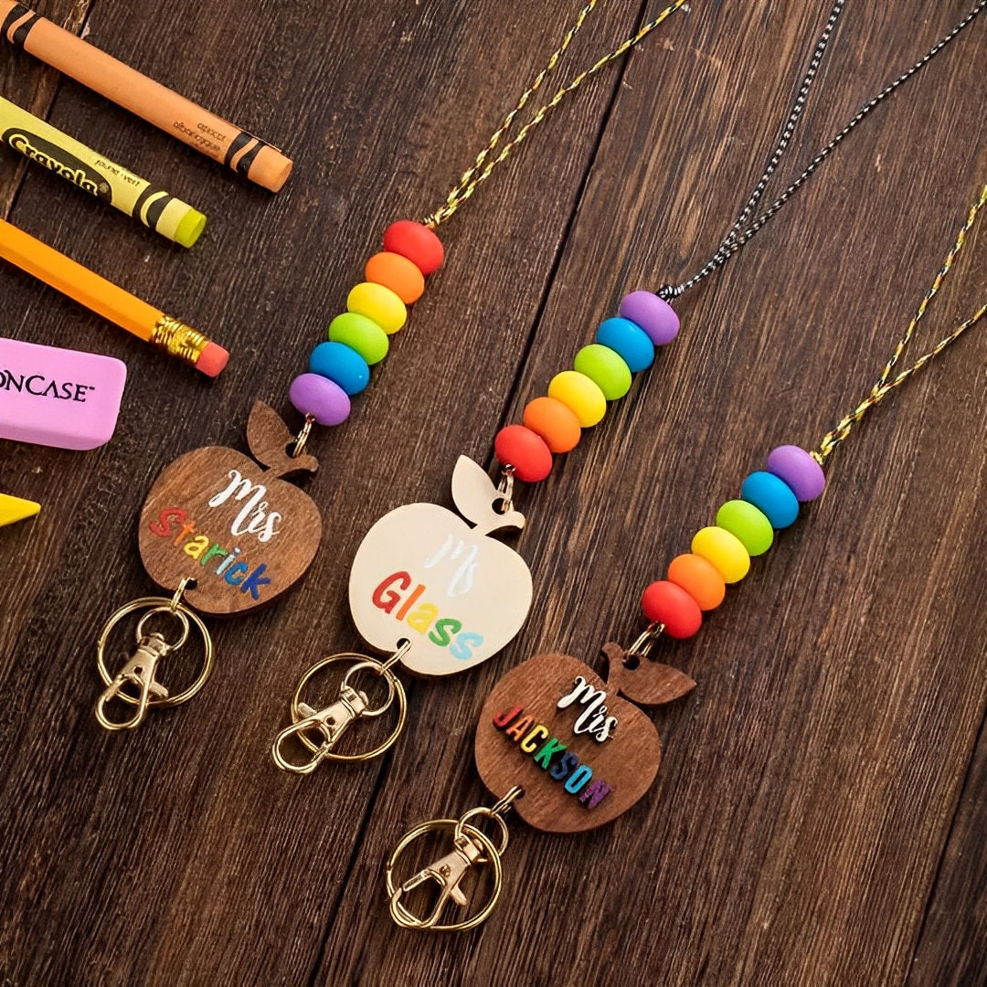 Personalized Lanyard with Wooden Beads