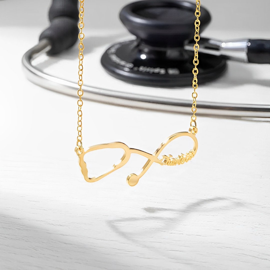 Custom Stethoscope Infinity Name Necklace
