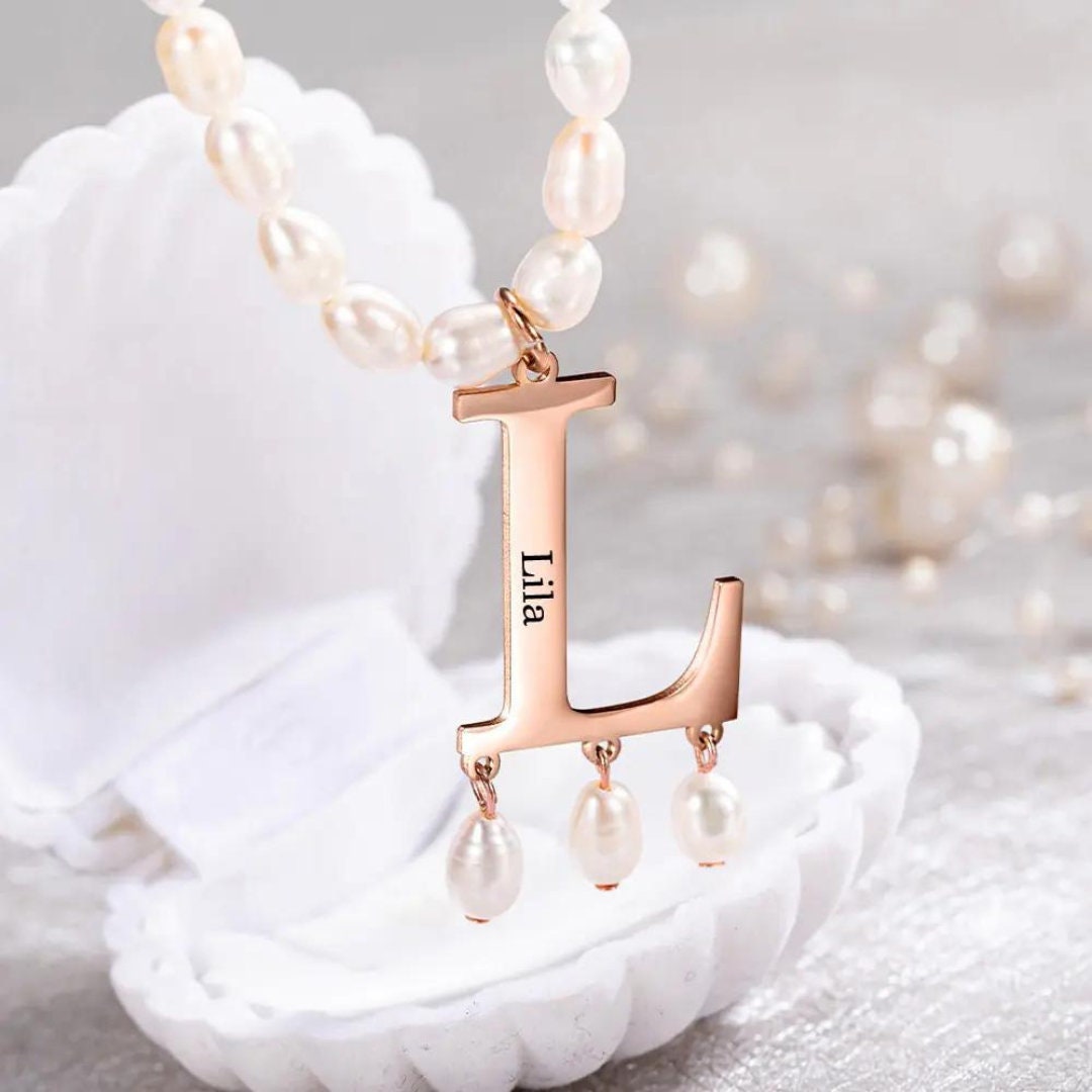 Pearl Necklace with Custom Initial Charm