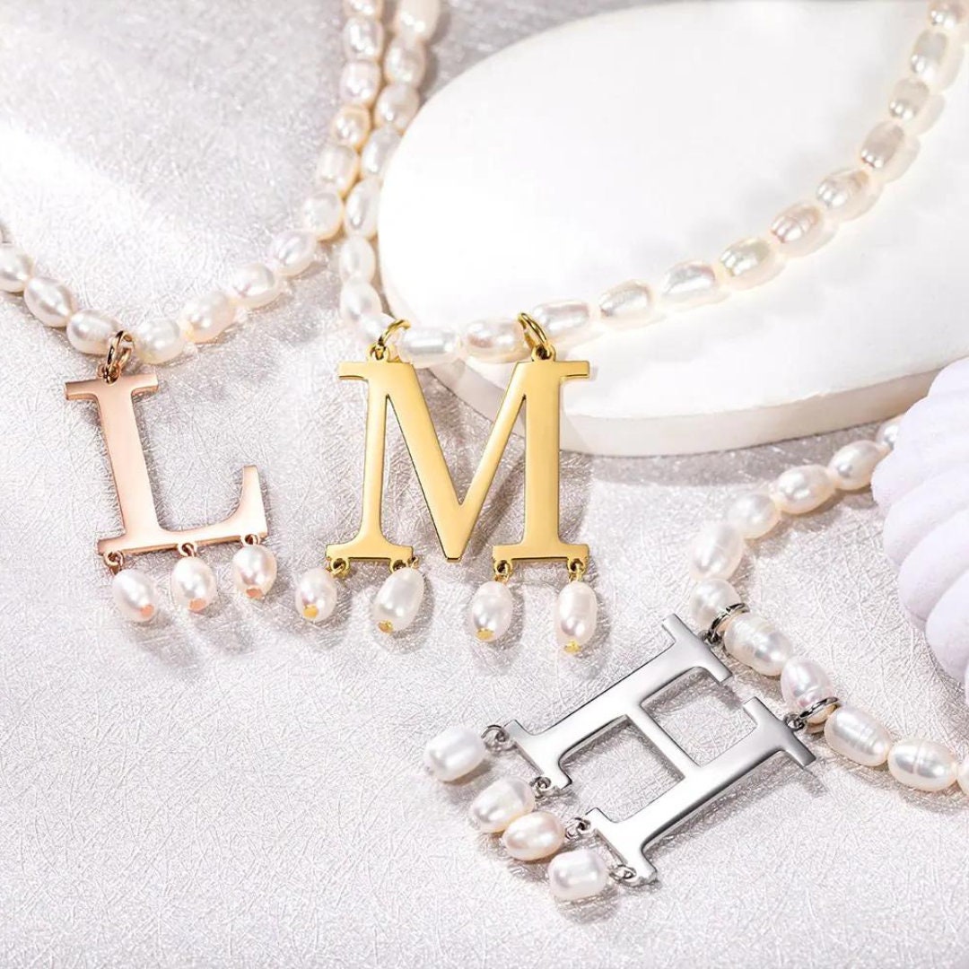 Pearl Necklace with Custom Initial Charm