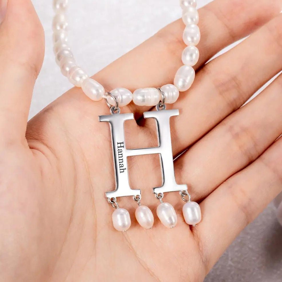 Pearl Necklace with Custom Initial Charm