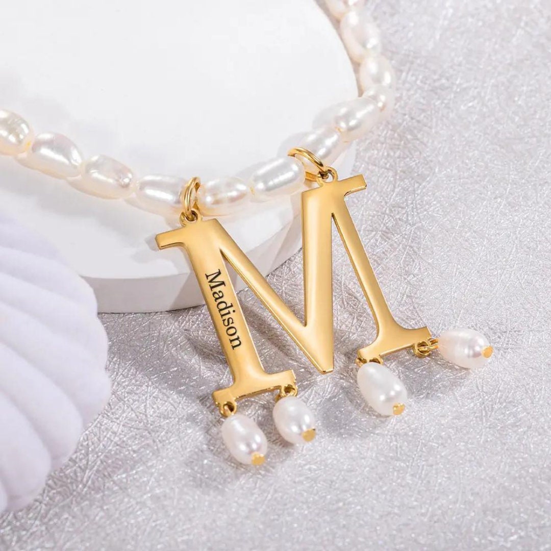 Pearl Necklace with Custom Initial Charm