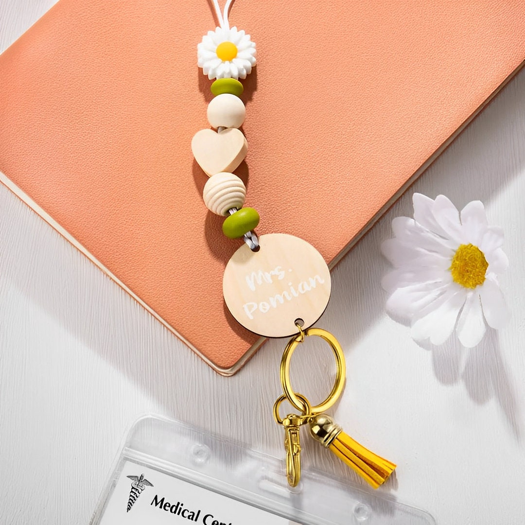 Personalized Wooden Beaded Daisy Lanyard