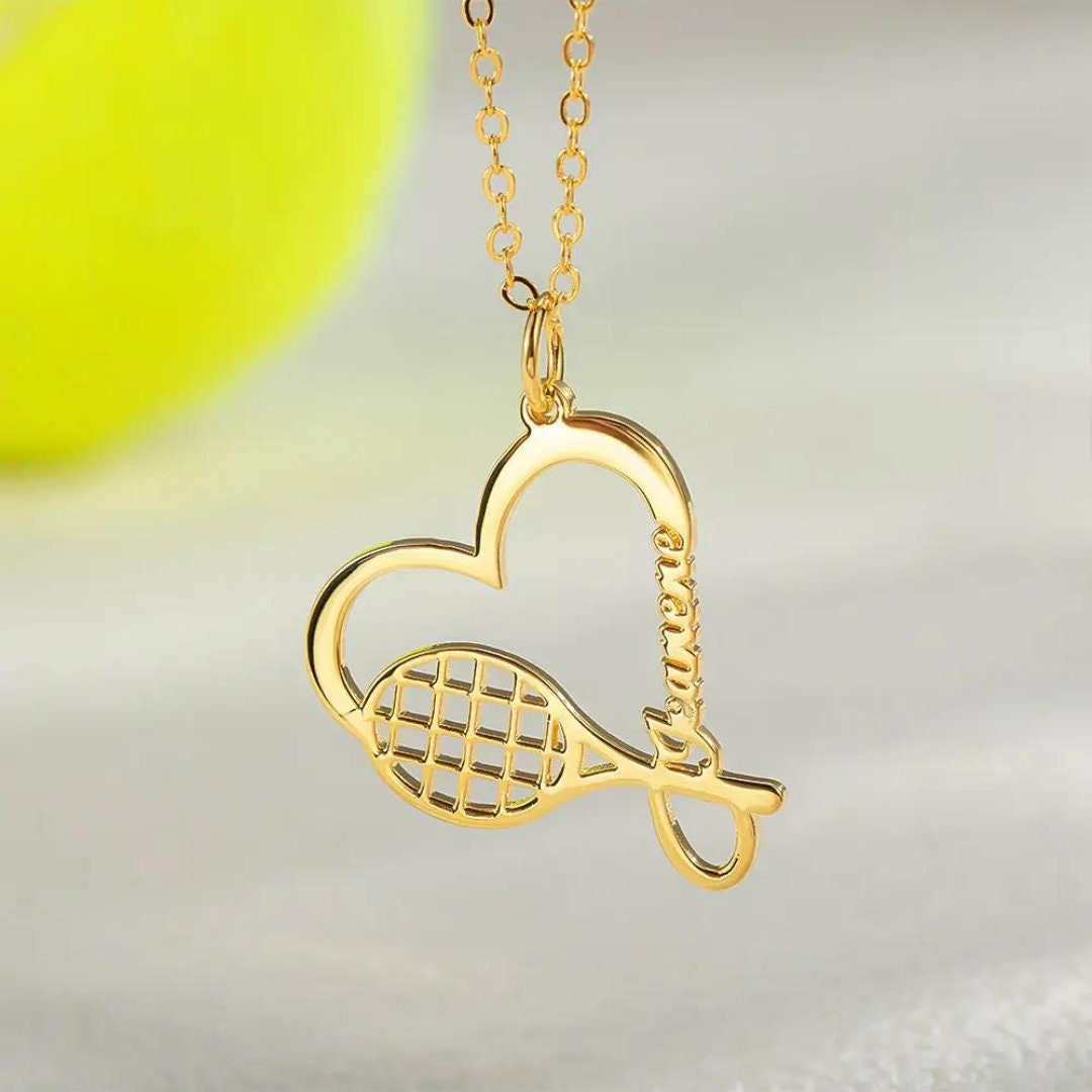 Personalized Name Tennis Racket Heart Necklace