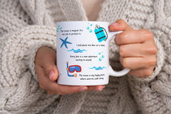 Tasse mit inspirierenden Affirmationen für Taucher