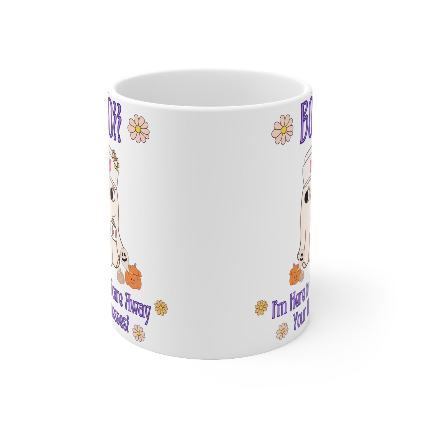 'Boo, I am here to scare away your illnesses!' Cute Nurse Halloween Mug