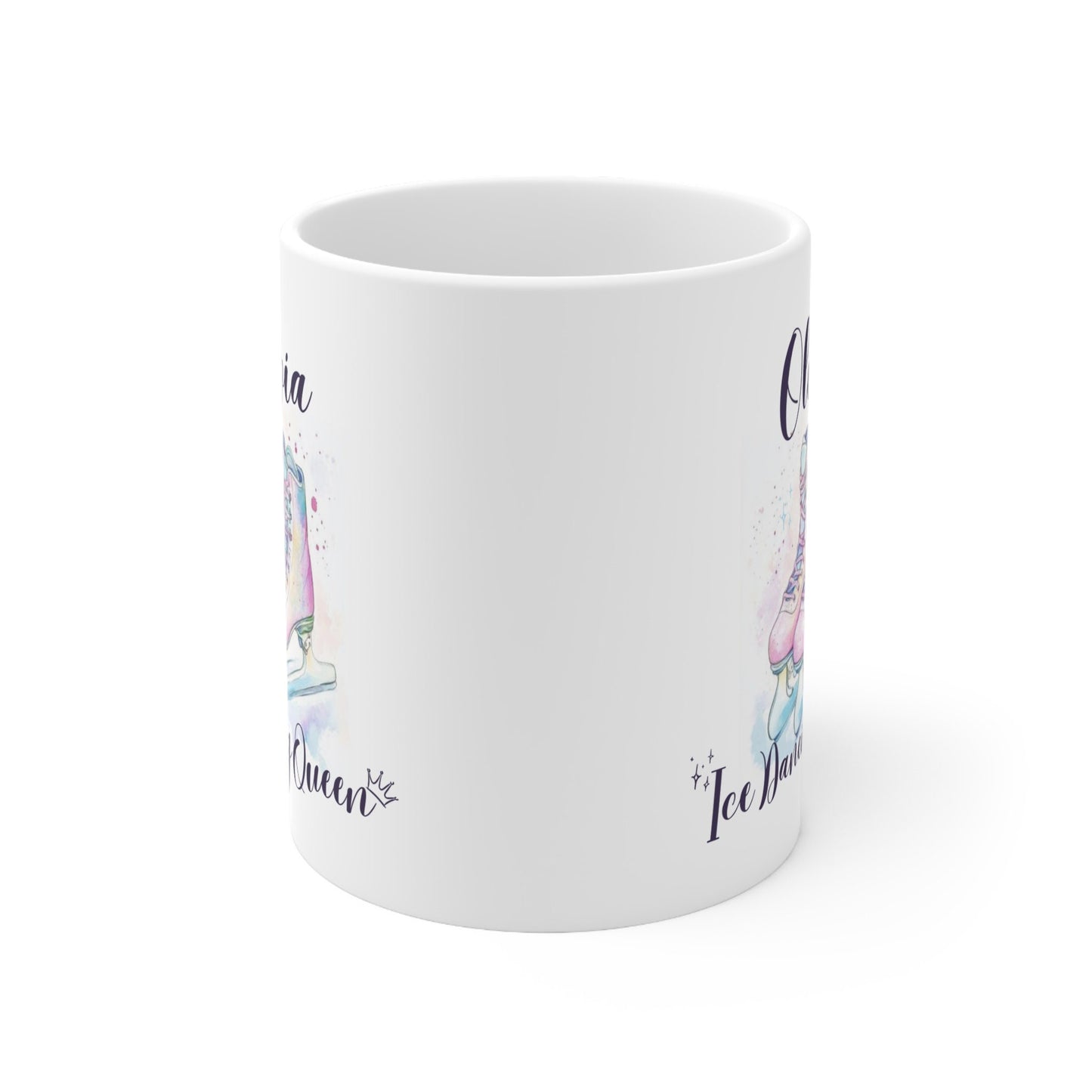 Custom Name Figure Ice Skating Watercolor Themed Ceramic Mug