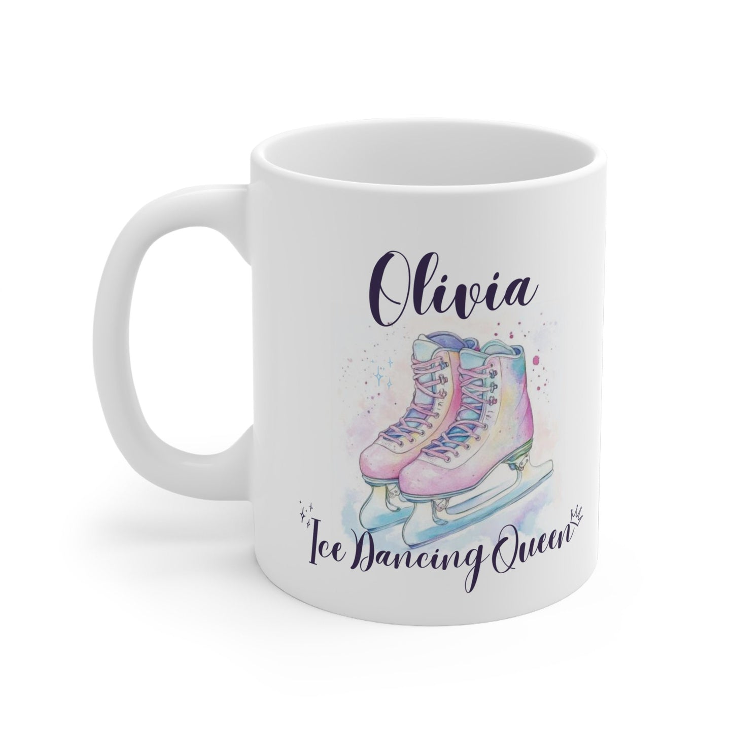 Custom Name Figure Ice Skating Watercolor Themed Ceramic Mug