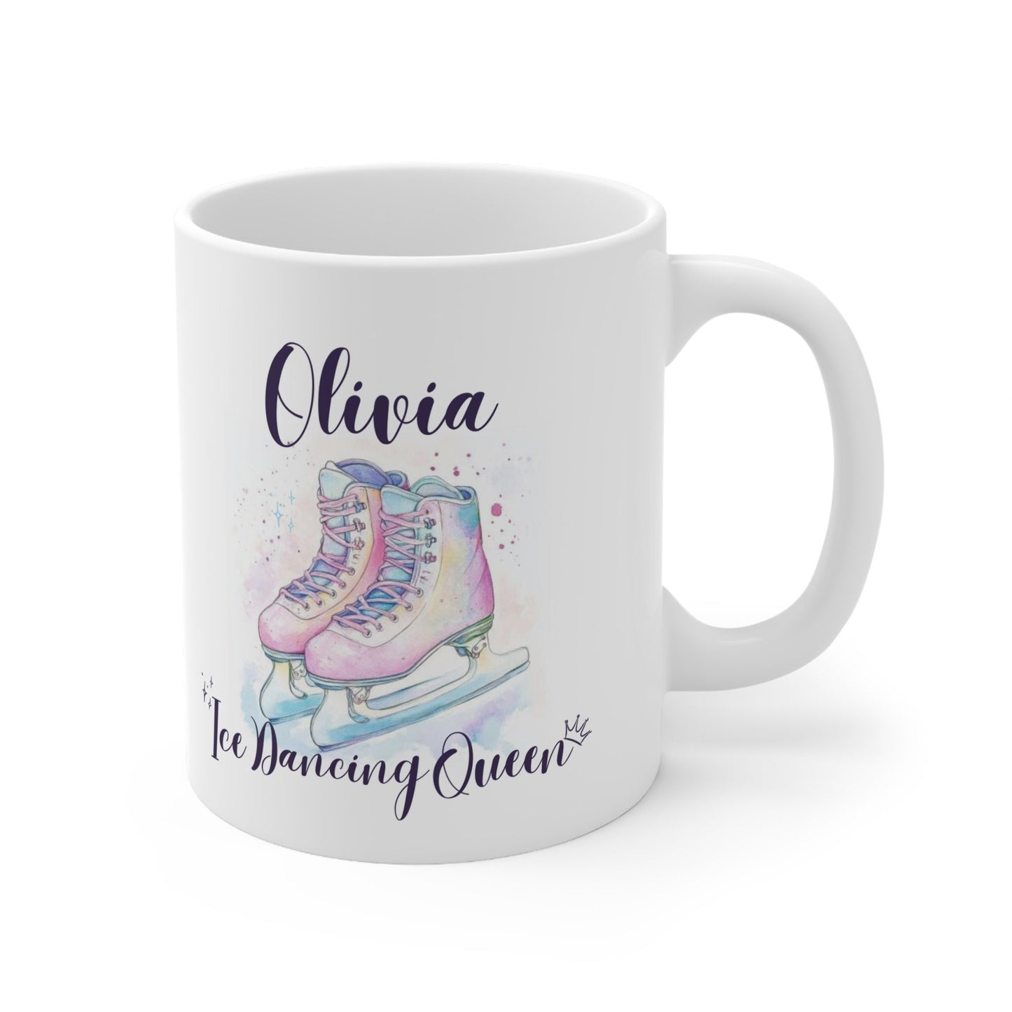 Custom Name Figure Ice Skating Watercolor Themed Ceramic Mug