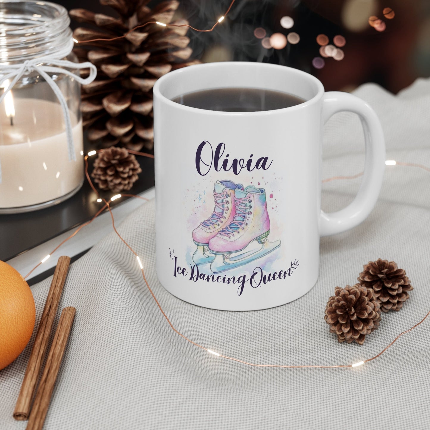 Custom Name Figure Ice Skating Watercolor Themed Ceramic Mug