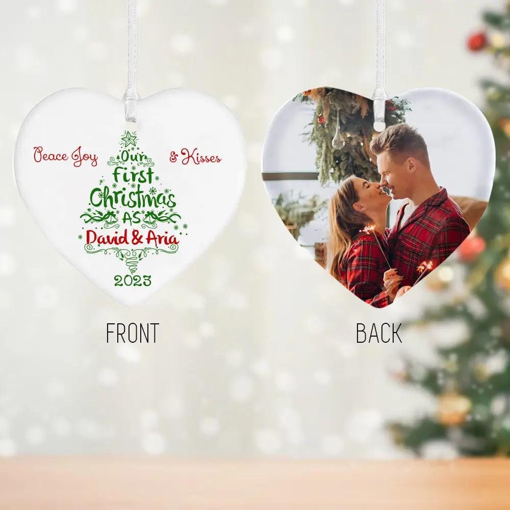 Personalized Couple's First Christmas Ceramic Heart Ornament