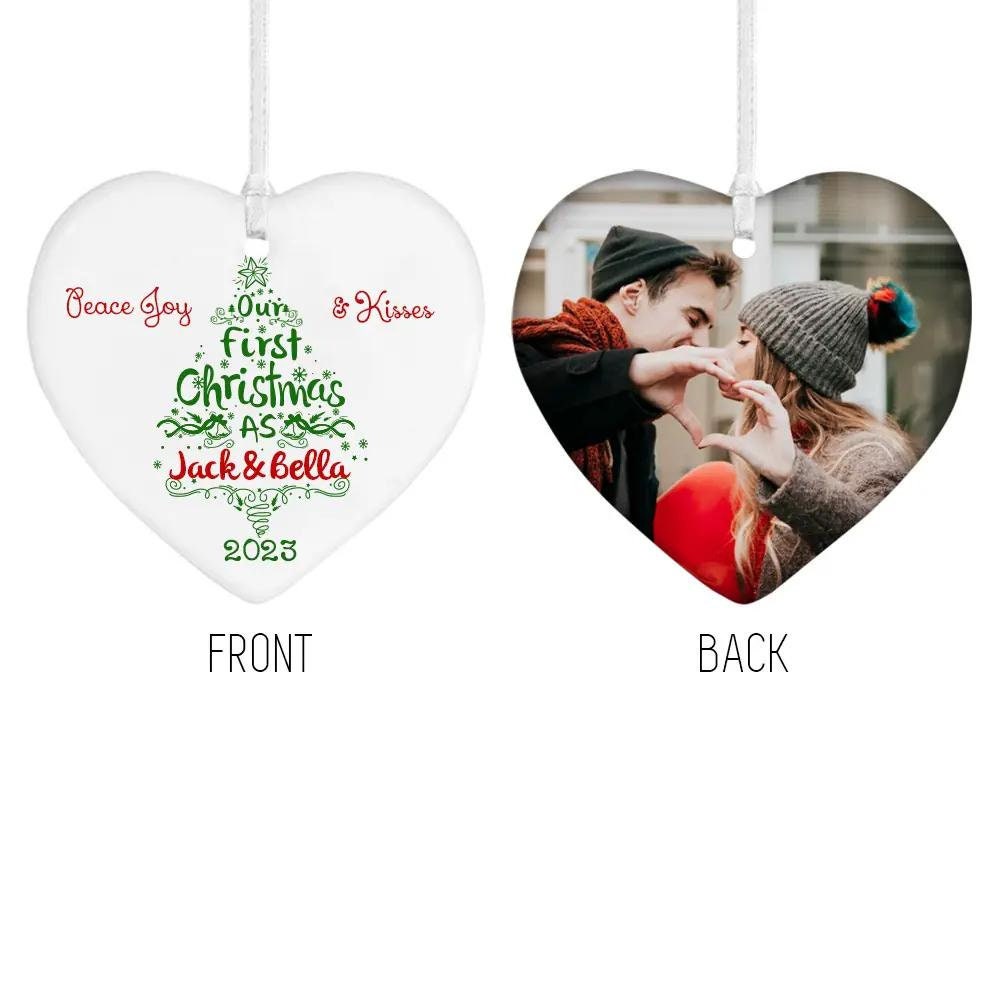 Personalized Couple's First Christmas Ceramic Heart Ornament