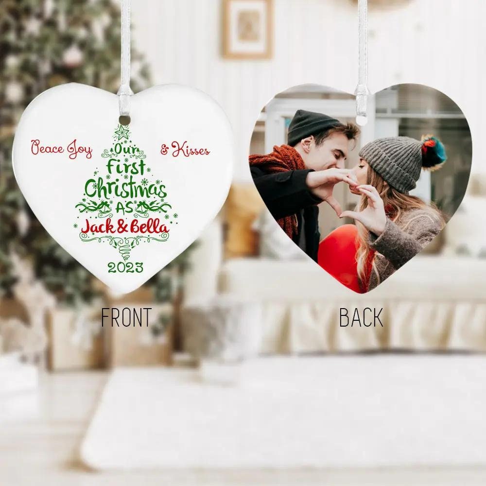 Personalized Couple's First Christmas Ceramic Heart Ornament