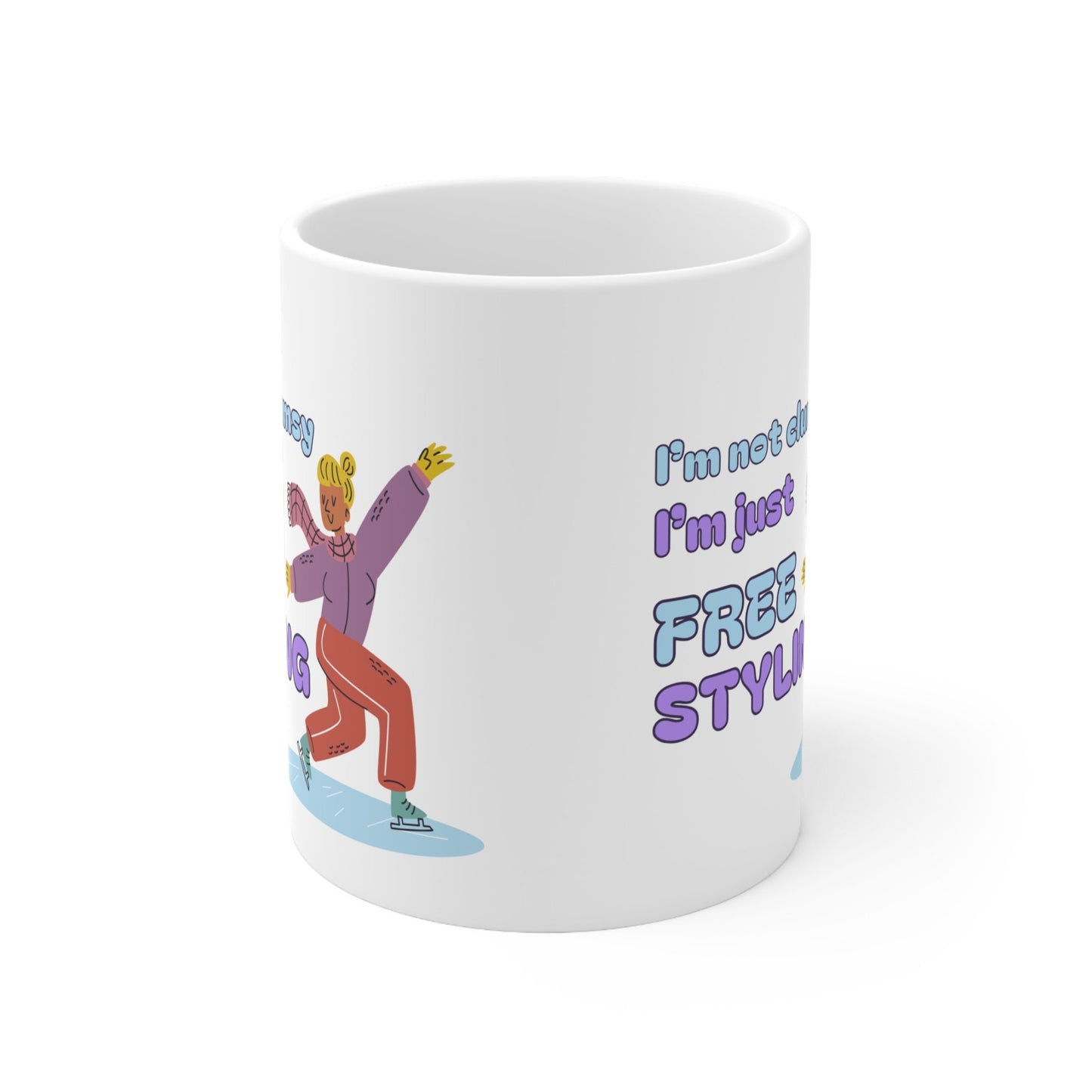 Cutesy Figure Ice Skating Themed 11oz Ceramic Mug