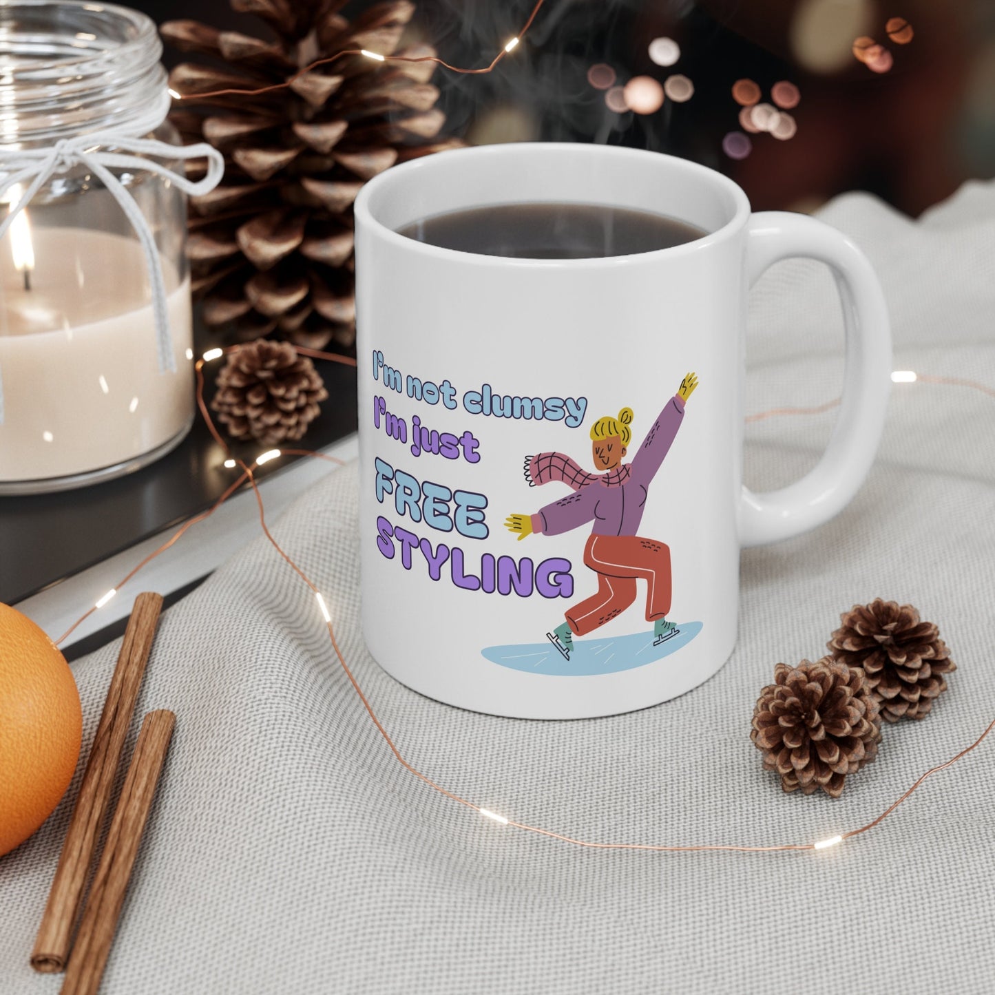 Cutesy Figure Ice Skating Themed 11oz Ceramic Mug