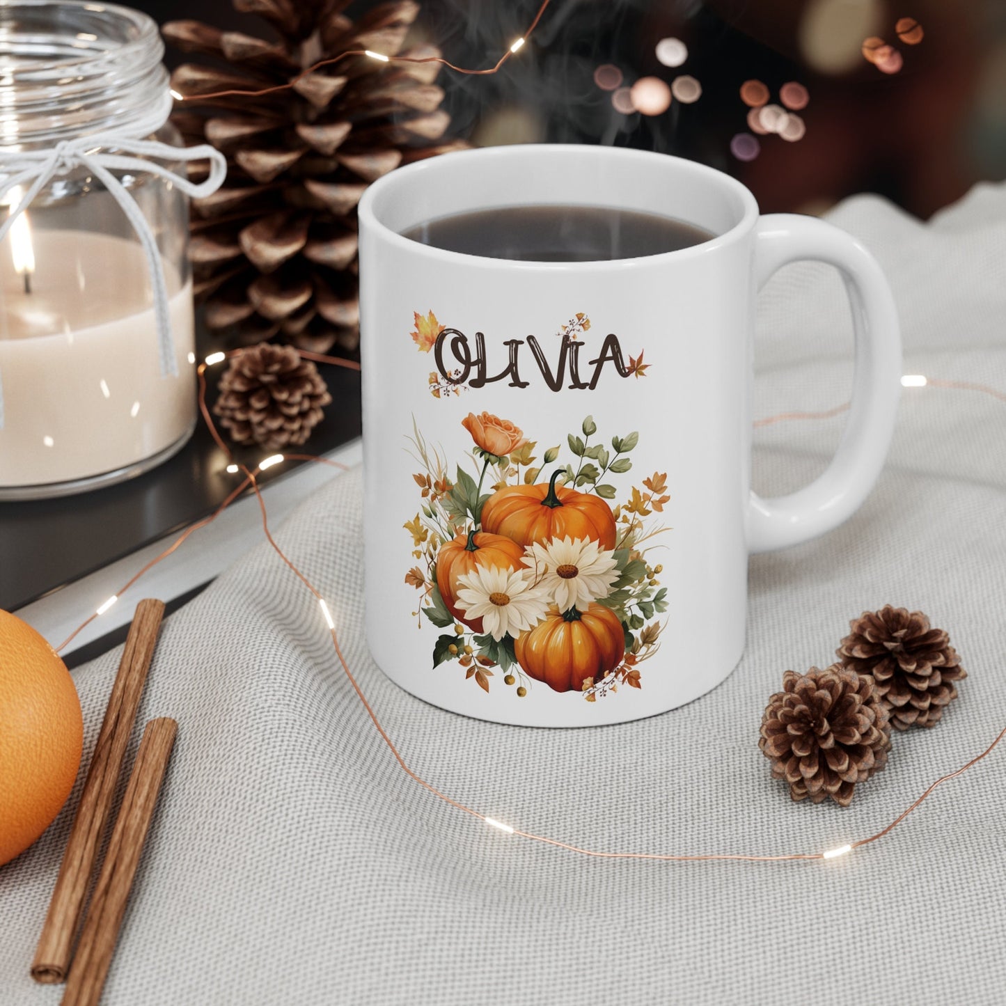 Personalized Floral Pumpkin Mug
