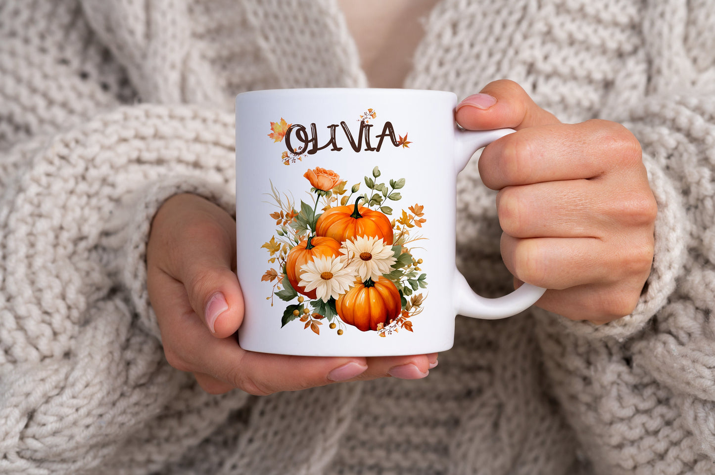 Personalized Floral Pumpkin Mug