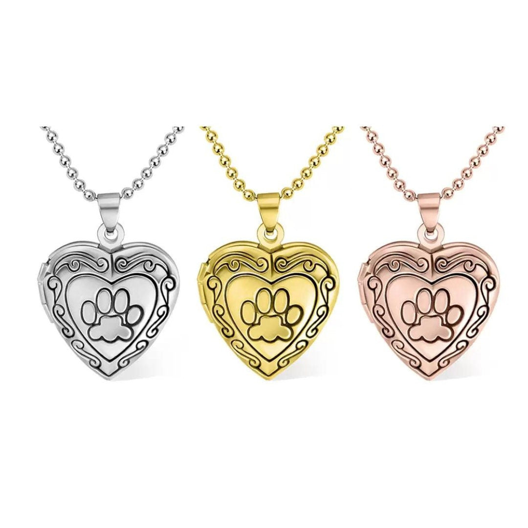 Personalized Pet Paw Heart Locket Necklace