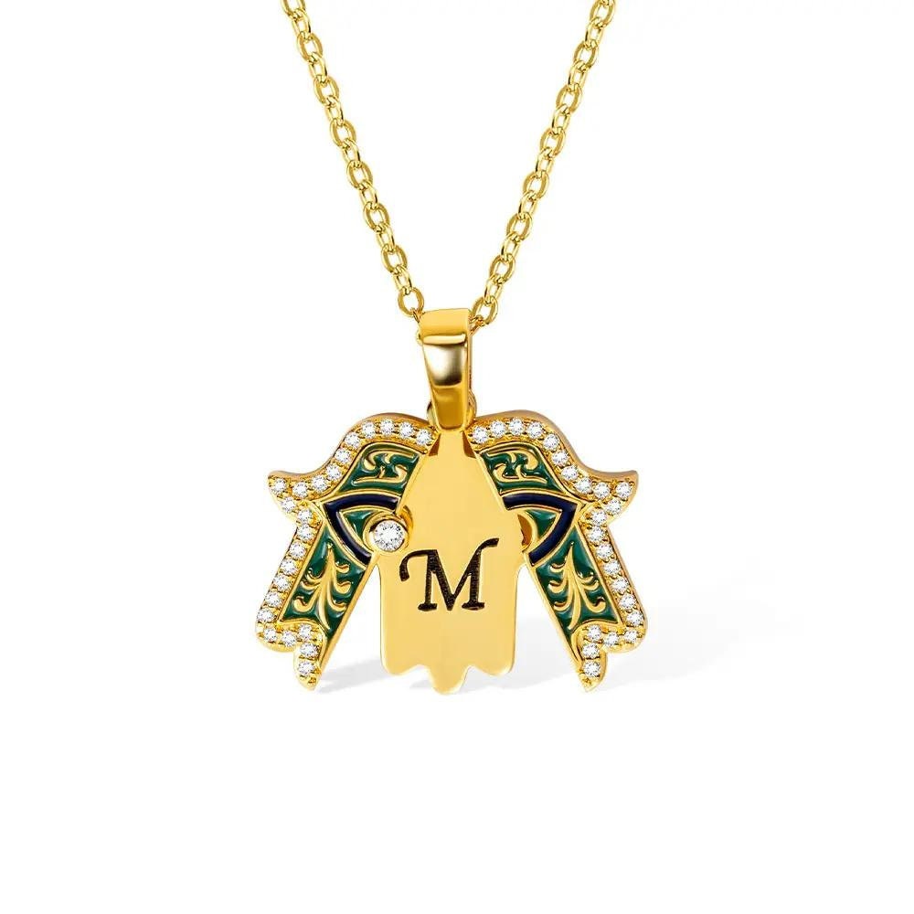 Personalized Initial Gold Hamsa Necklace