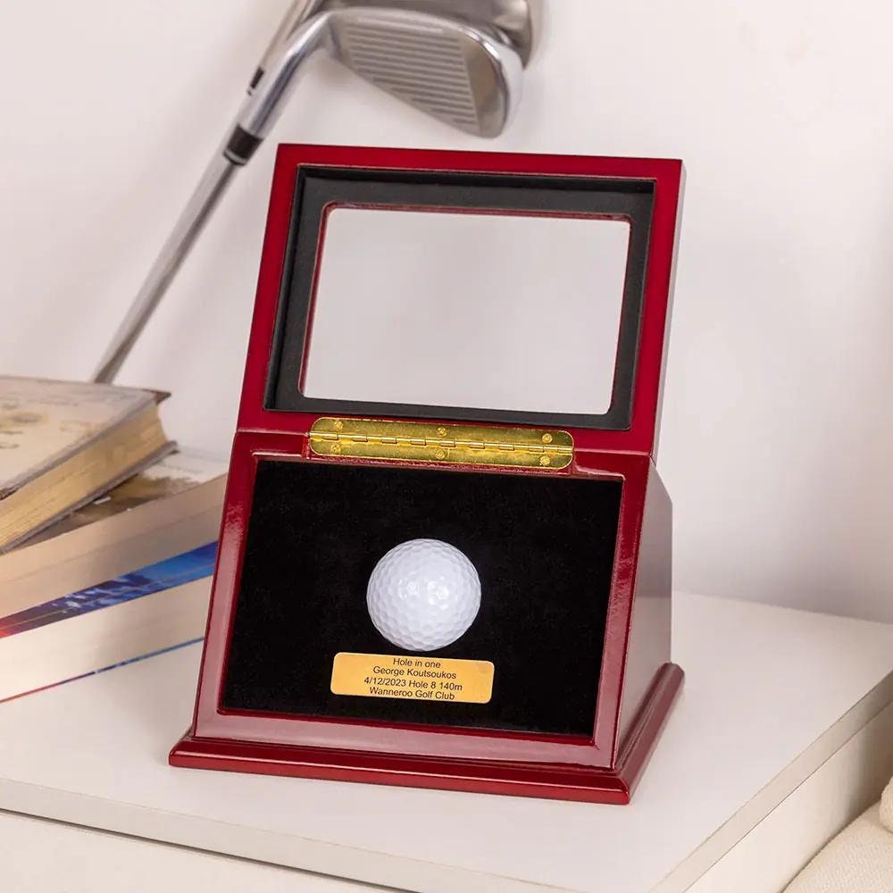 Custom Wooden Golf Ball Display Case with Engraved Plaque