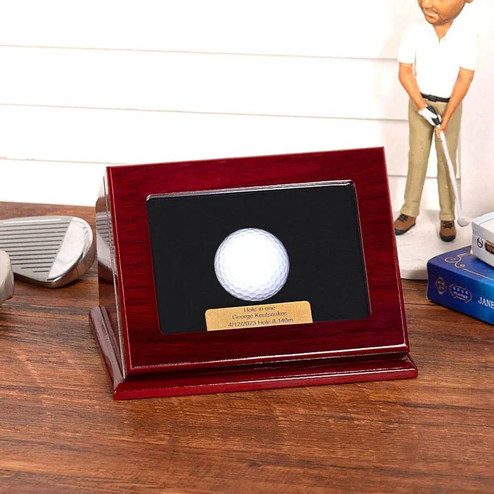 Custom Wooden Golf Ball Display Case with Engraved Plaque