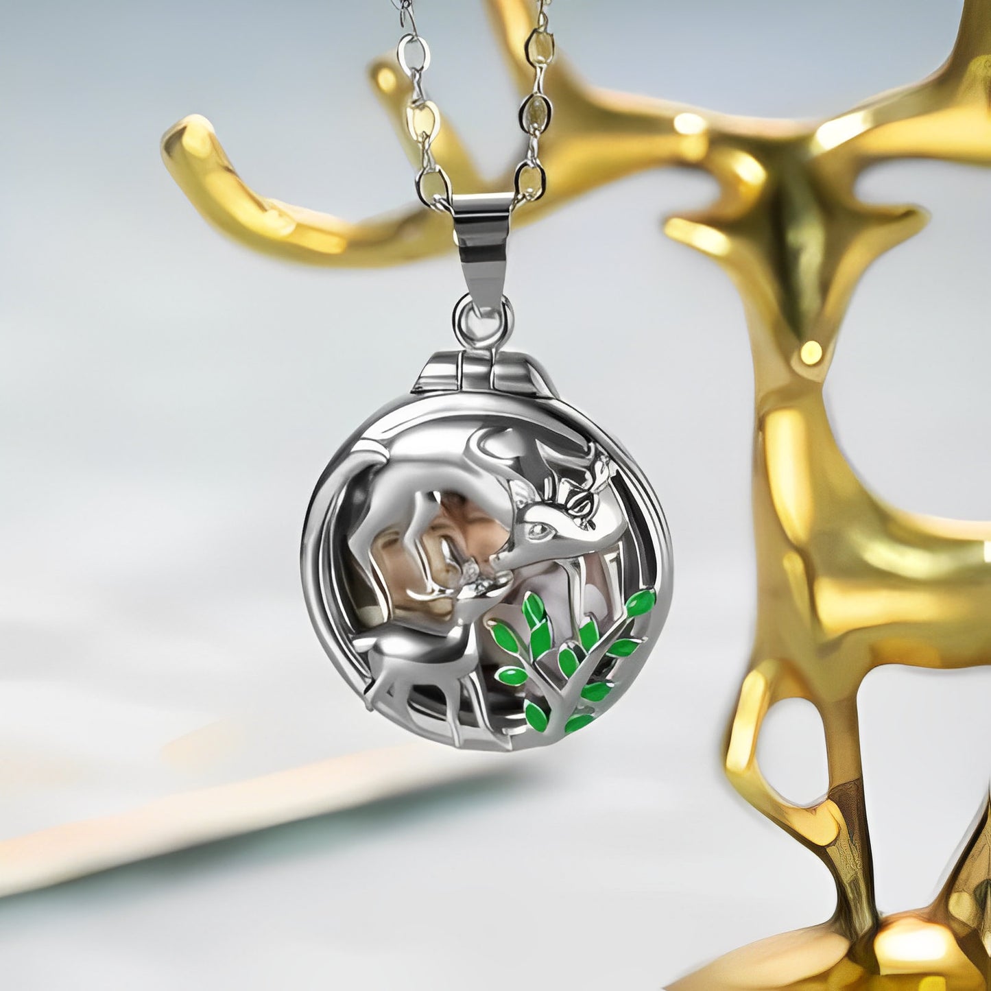 Custom Photo Elk Locket Necklace (Mother & Baby) + Engravings