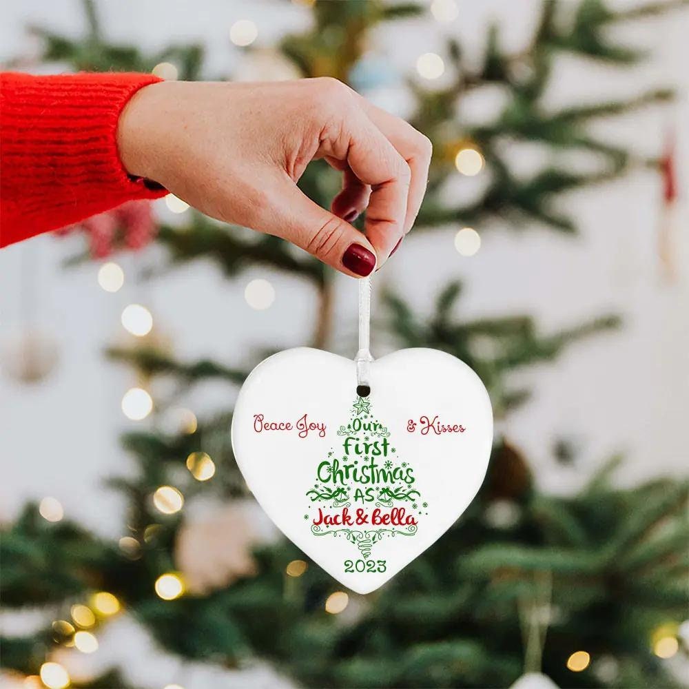 Personalized Couple's First Christmas Ceramic Heart Ornament