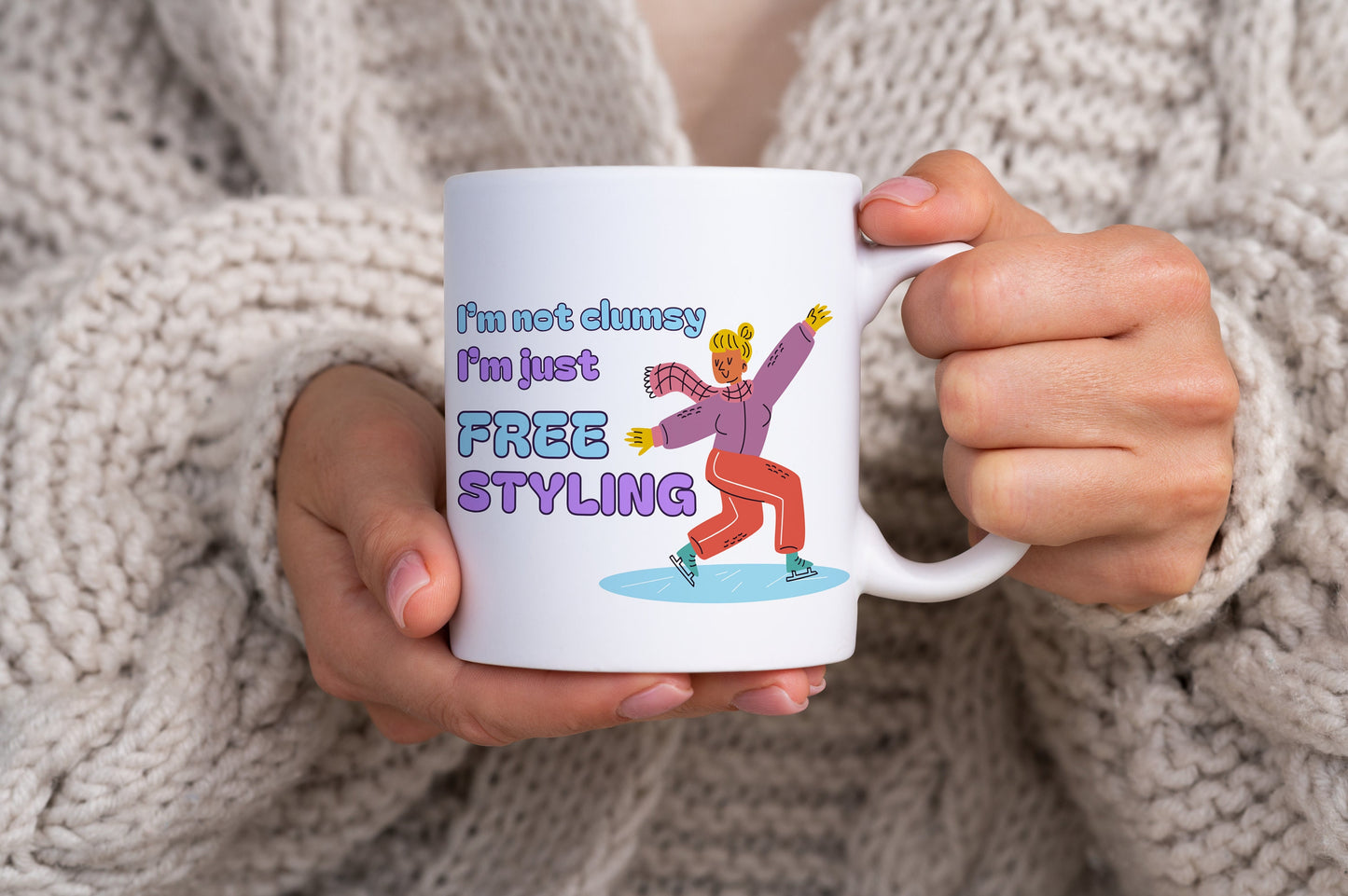 Cutesy Figure Ice Skating Themed 11oz Ceramic Mug