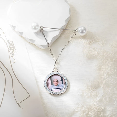 Charm con foto per bouquet da sposa e incisione sul retro