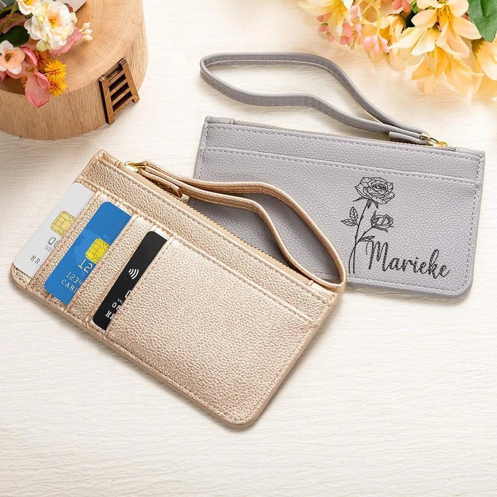 Personalized Birthflower and Name Coin Purse