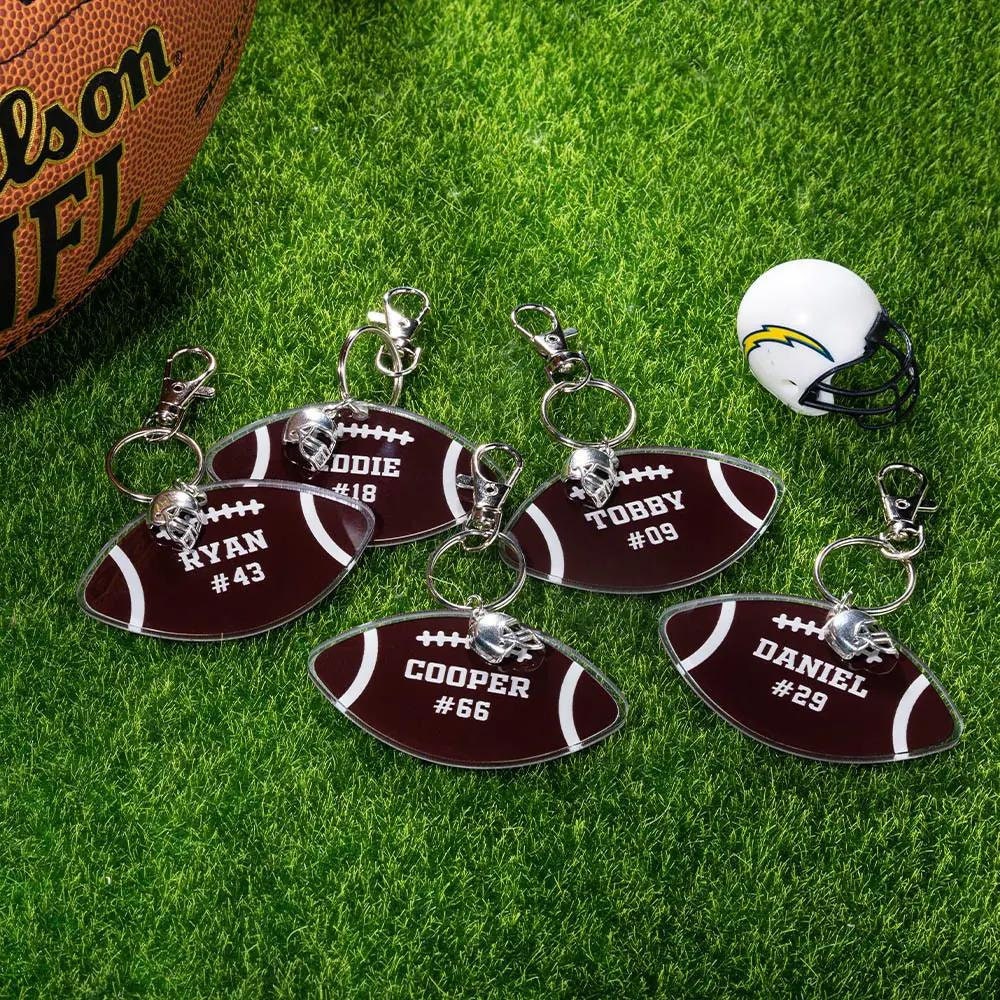 Personalized Name & Number Football Ball Keychain