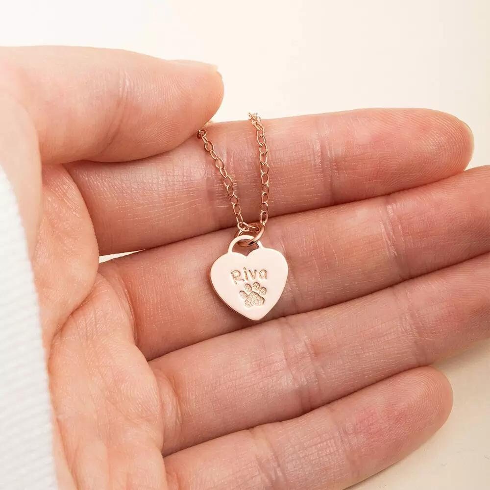 Custom Name Paw Print Heart Necklace