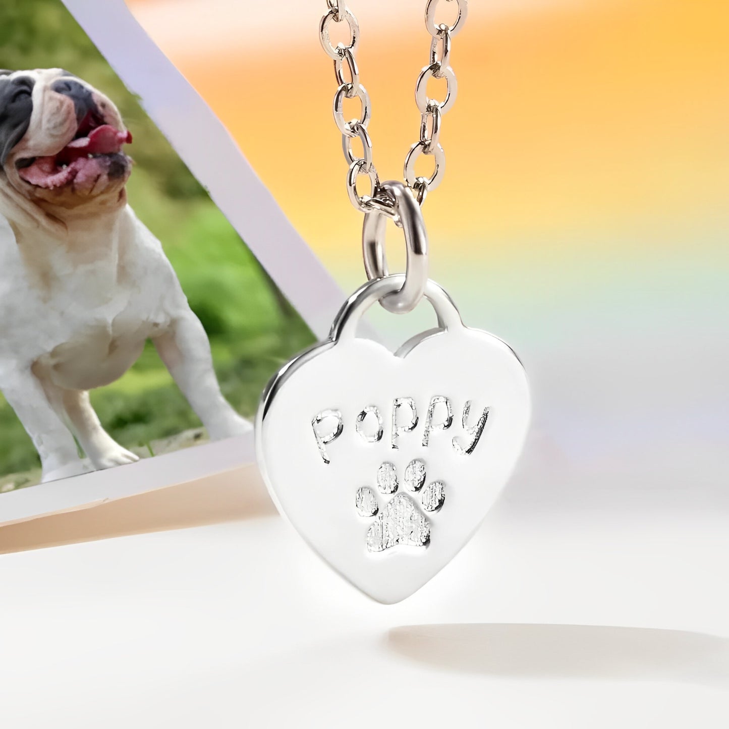 Custom Name Paw Print Heart Necklace