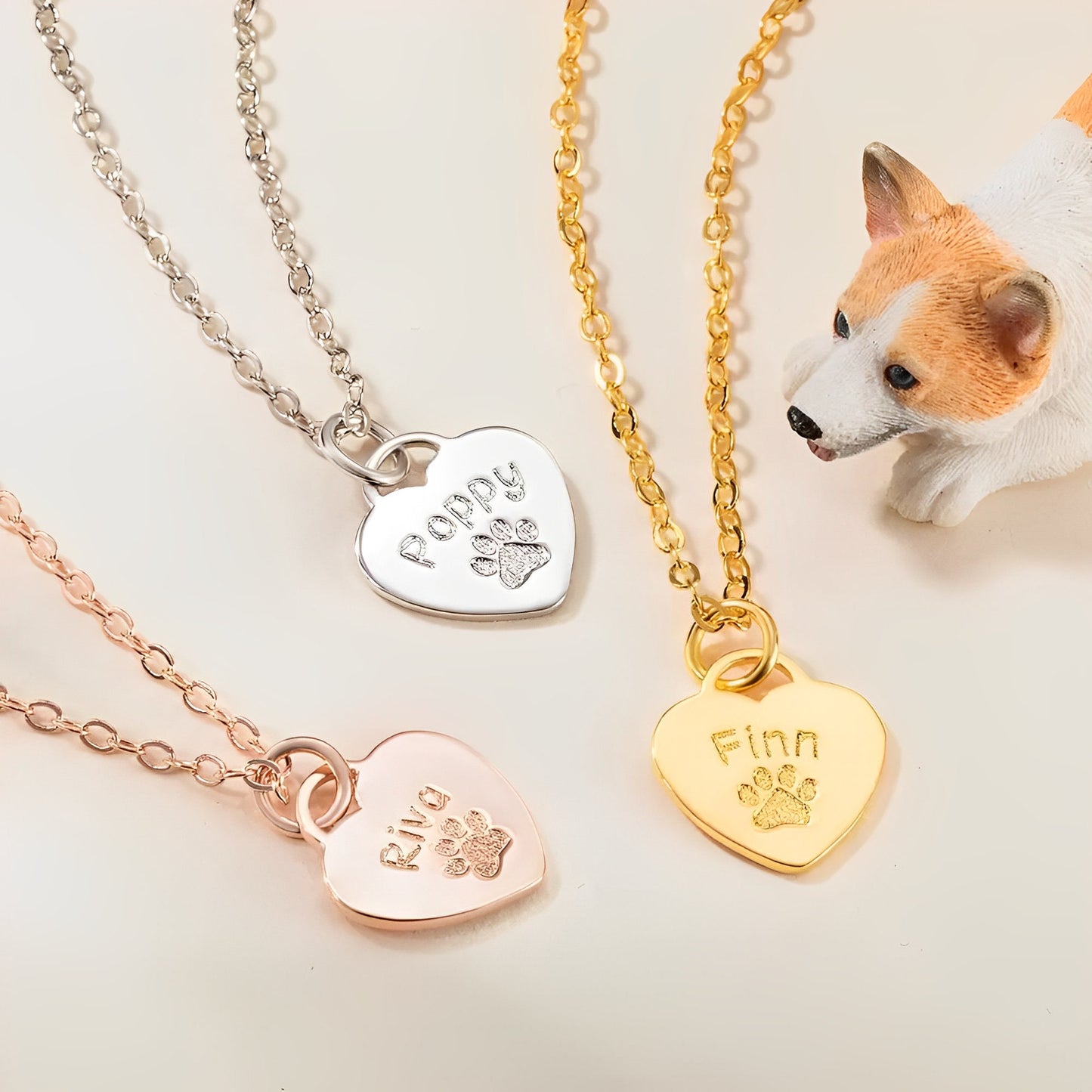 Custom Name Paw Print Heart Necklace