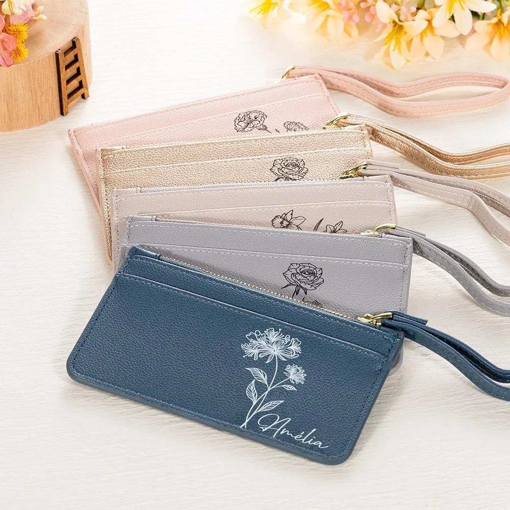 Personalized Birthflower and Name Coin Purse