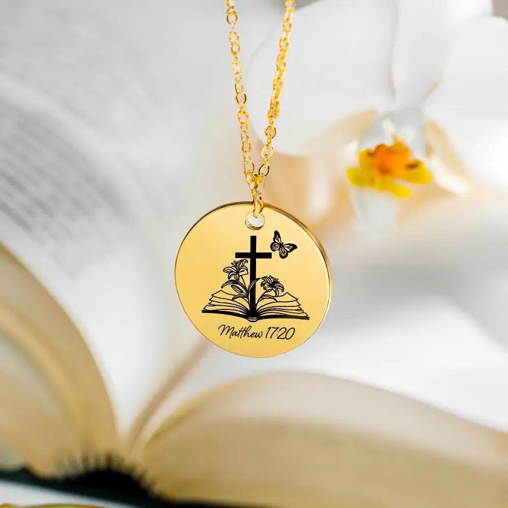 Custom Engraved Bible Verse Necklace + Birth Flower & Birthstone