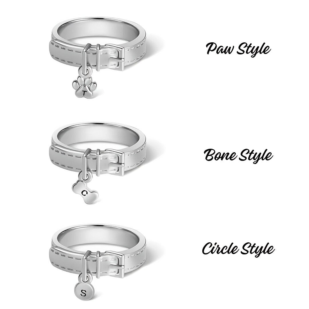 Custom Engraved Pet Collar Ring with Initial Charm
