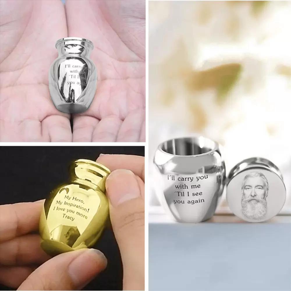 Custom Laser Etched Mini Urn for Ashes + Photo & Message