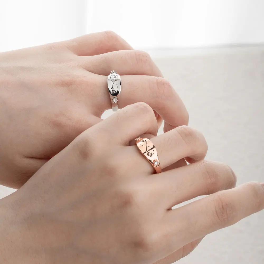 Custom Infinity 2 Birth Flowers Ring with Inner Engraving
