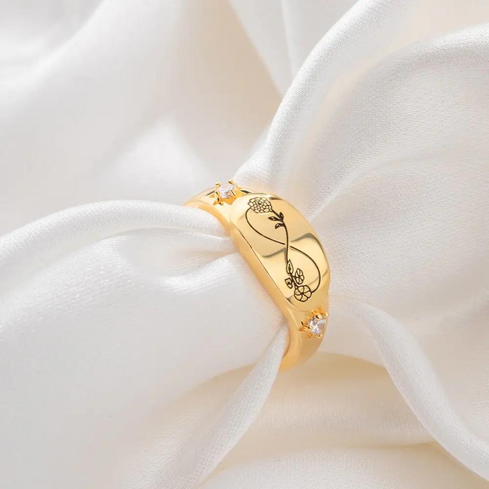Custom Infinity 2 Birth Flowers Ring with Inner Engraving