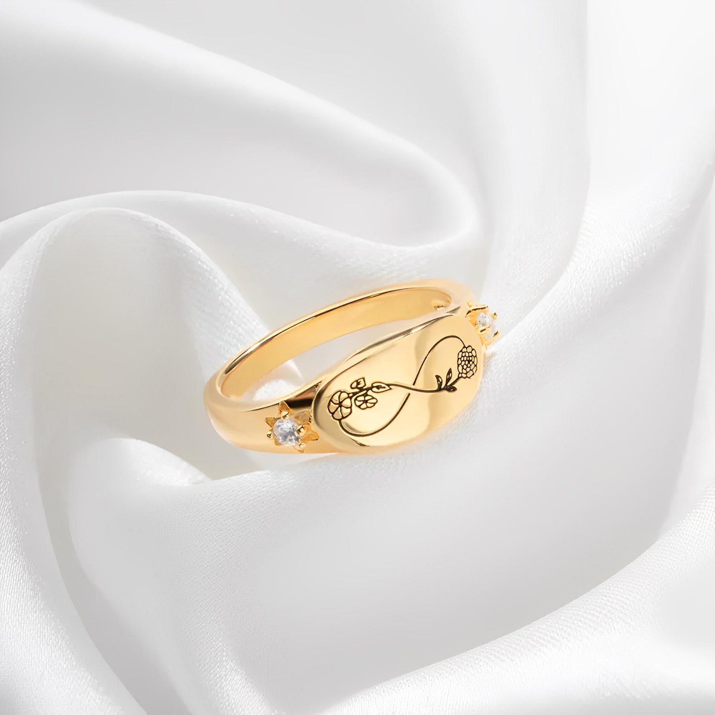 Custom Infinity 2 Birth Flowers Ring with Inner Engraving