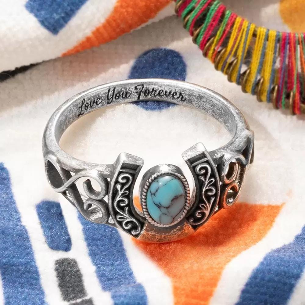 Personalized Vintage Horseshoe Turquoise Ring