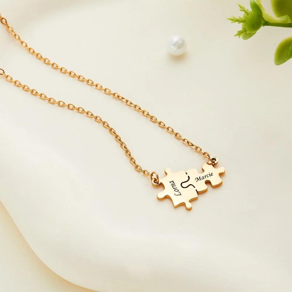 Custom Name Engraving Puzzle Piece Necklaces