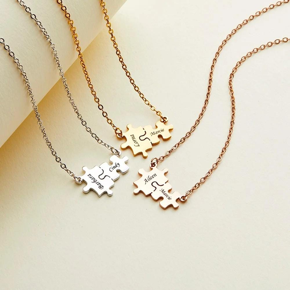 Custom Name Engraving Puzzle Piece Necklaces