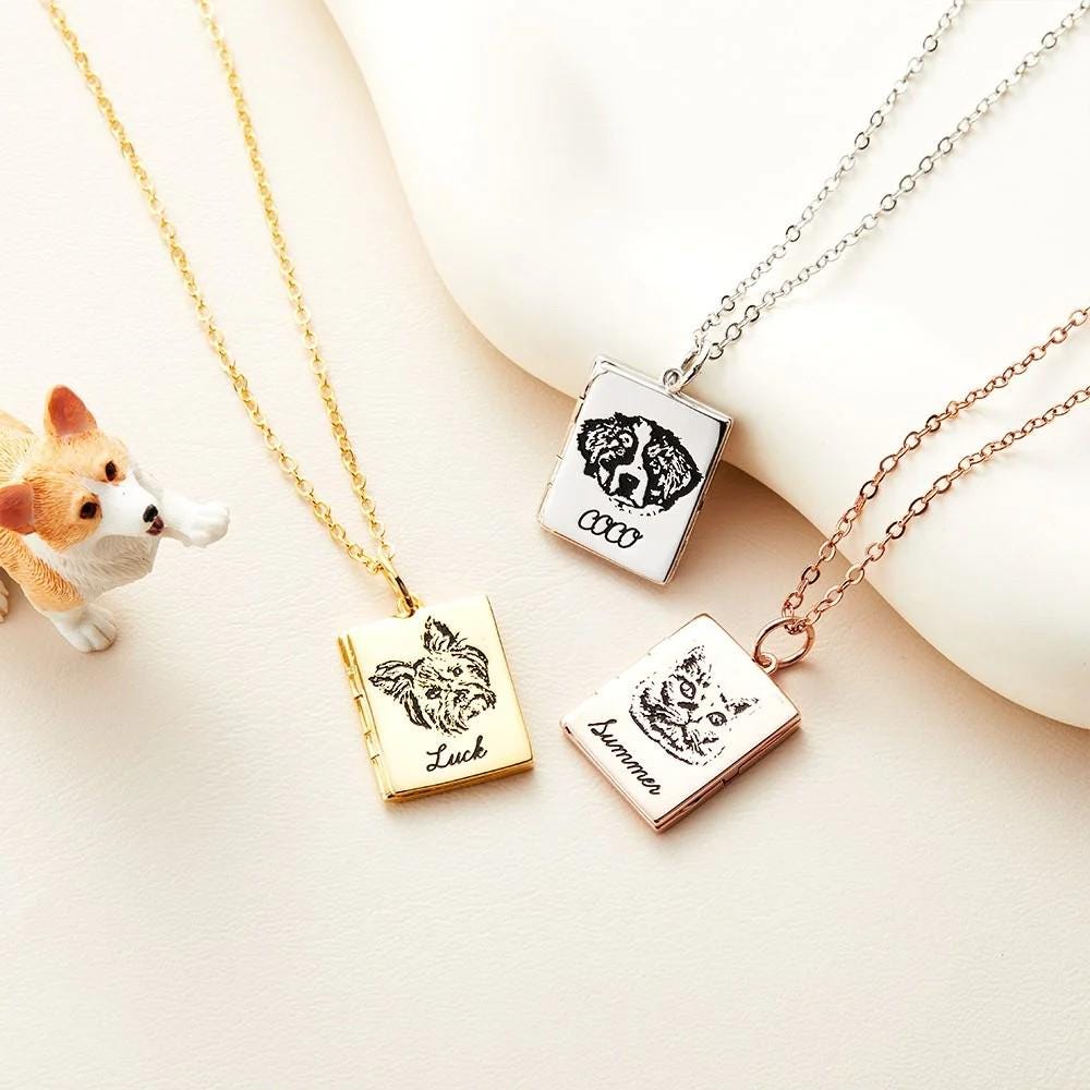 Personalized Pet Portrait Book Locket Necklace