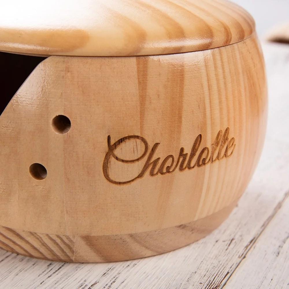 Personalized Name Wooden Yarn Bowl for Knitting & Crochet