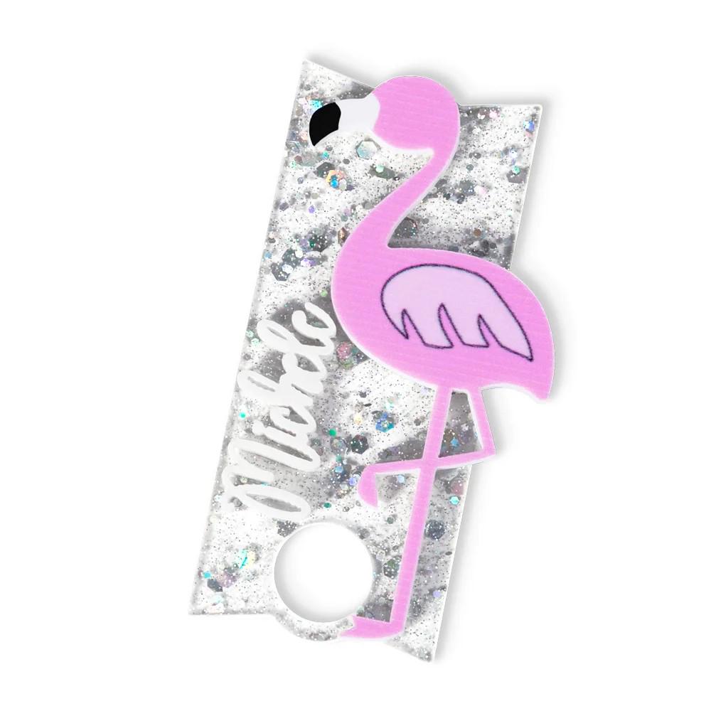 Personalized Name Flamingo Glitter Tumbler Topper