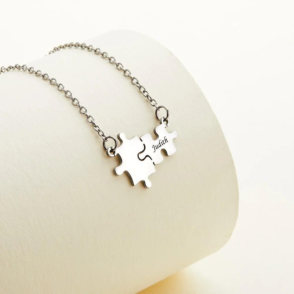 Custom Name Engraving Puzzle Piece Necklaces