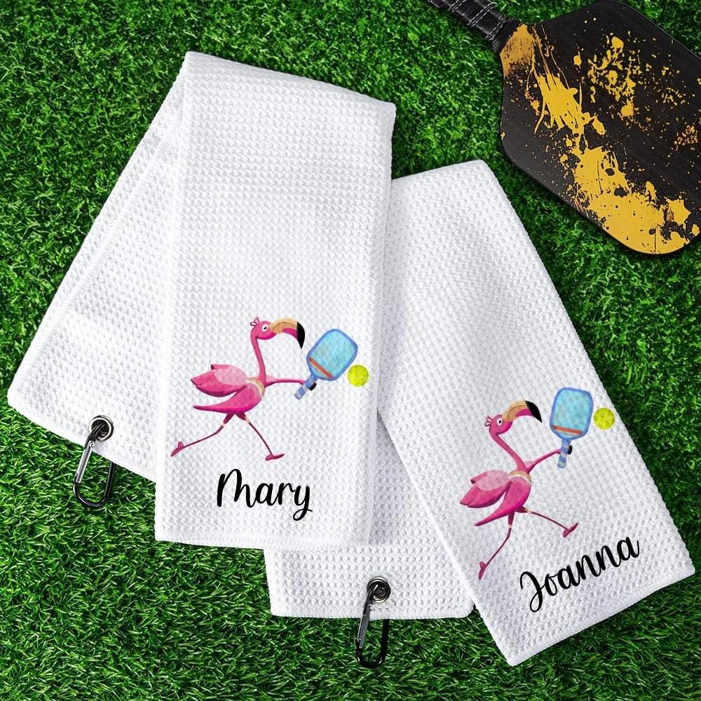 Personalized Name Flamingo Pickleball Towel