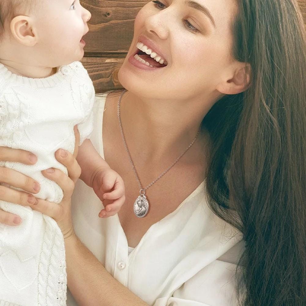 Personalized 3D Embossed Maternal Love Heart Necklace